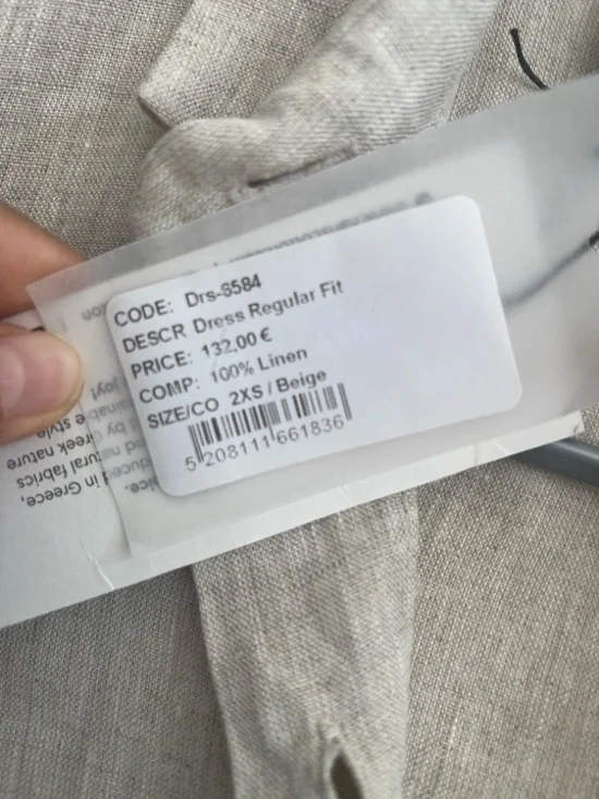 NWT Hiris Cotton Button-Front Short Sleeve Linen Midi Dress in Natural Beige - Picture 15 of 15